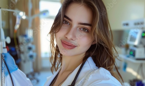 A young female doctor is ta...