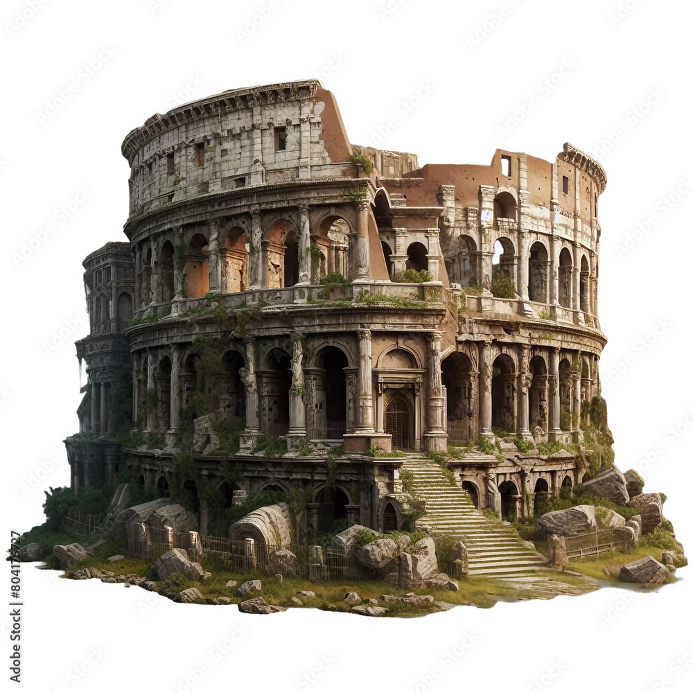 A ruined buildings isolated on transparent background