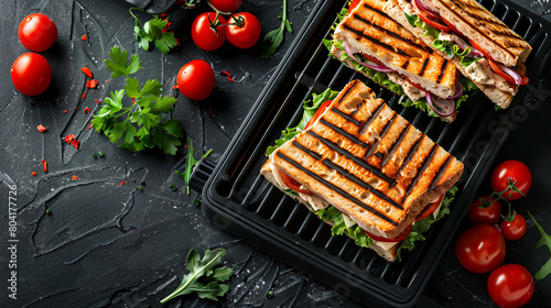 Modern electric grill with delicious sandwiches