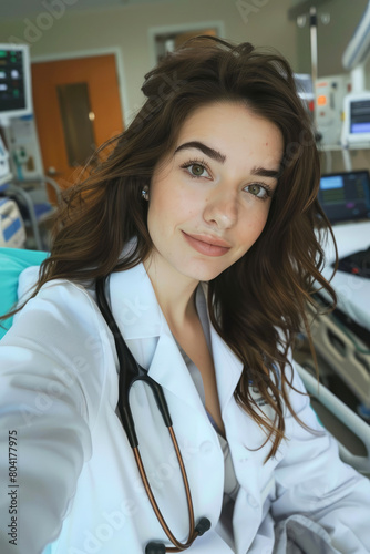 A young female doctor is ta...