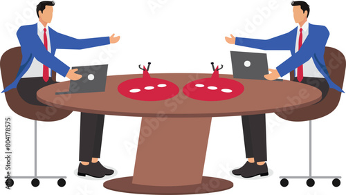 Pitfalls in Conversation, Loopholes in Negotiation and Speech, Liar or Fraudster, Two Businessmen Negotiating While Sitting at a Fishhooked Speech Foam Table