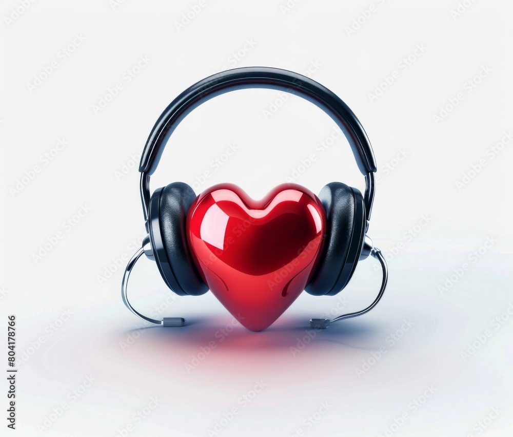 3D vector heart with headphones icon in the style of white background 3D vector heart with headphones icon in the style of white background