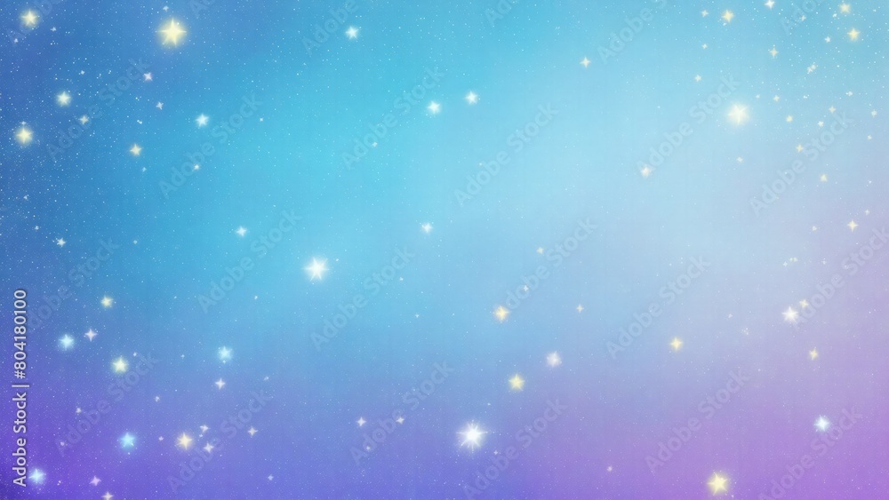 Glittering Cyan, Blue and Purple gradient background with hologram effect and magic lights. fantasy backdrop with fairy sparkles, gold stars, and festive blurs