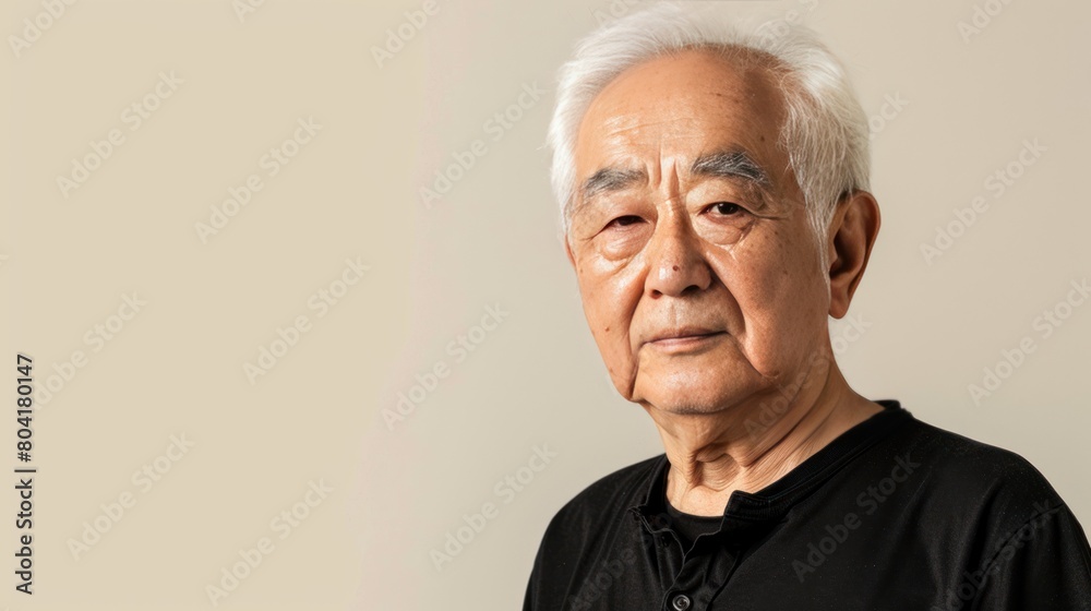 Senior Asian man portrait, elderly aged male model with red hair, studio shot, background with copy space, diversity and different people beauty concept, AI generated image Senior Asian man portrait, elderly aged male model with red hair, studio shot, background with copy space, diversity and different people beauty concept, AI generated image