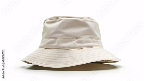 An ivory bucket hat stands alone on a blank background.