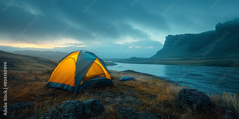 Camping tent  with starry sky background,camping in the night, tent in forest
