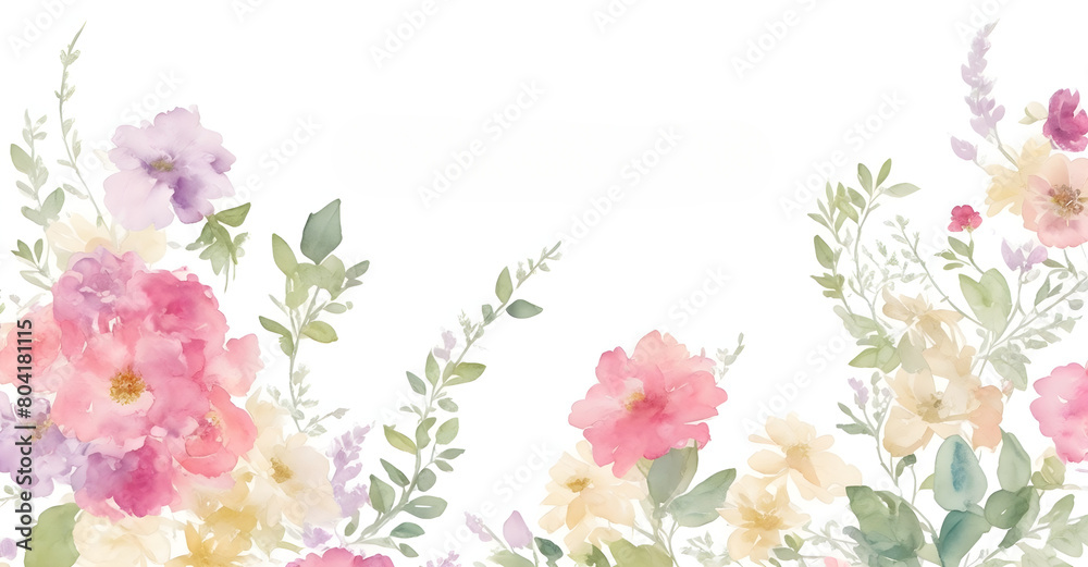 Watercolor floral background. Hand painted illustration with flowers and leaves.