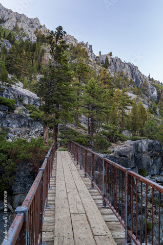 at the level of the eagle Falls wooden and metallic bridge in South Lake Tahoe, California
