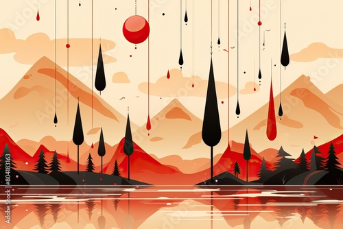 Abstract mountain landscape background in red, brown and black tones.