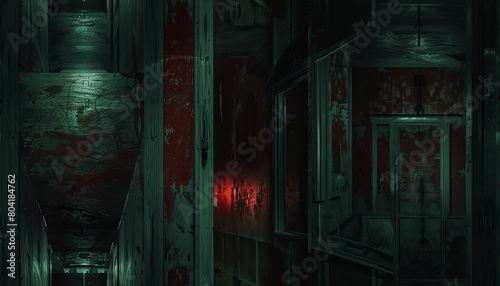 Heighten the horror experience with Artistic Movements infused into a spine-chilling scene at eye level, utilizing unexpected camera angles to captivate and terrify the audience