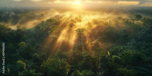 Dramatic Aerial Photograph of the Jungle at Sunrise.