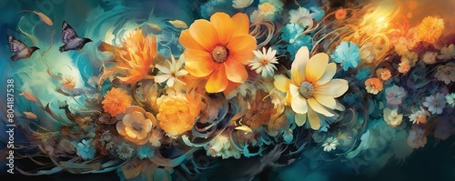 an artistic painting of colorful flowers