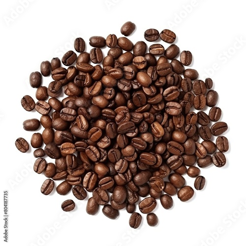 Pile coffee beans isolated on white background and texture  top view