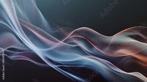 Abstract backround wavy lines that flow gracefully across the frame. lines are illuminated with a soft glow, displaying a blend of colors including blue, white, and hints of red and orange
