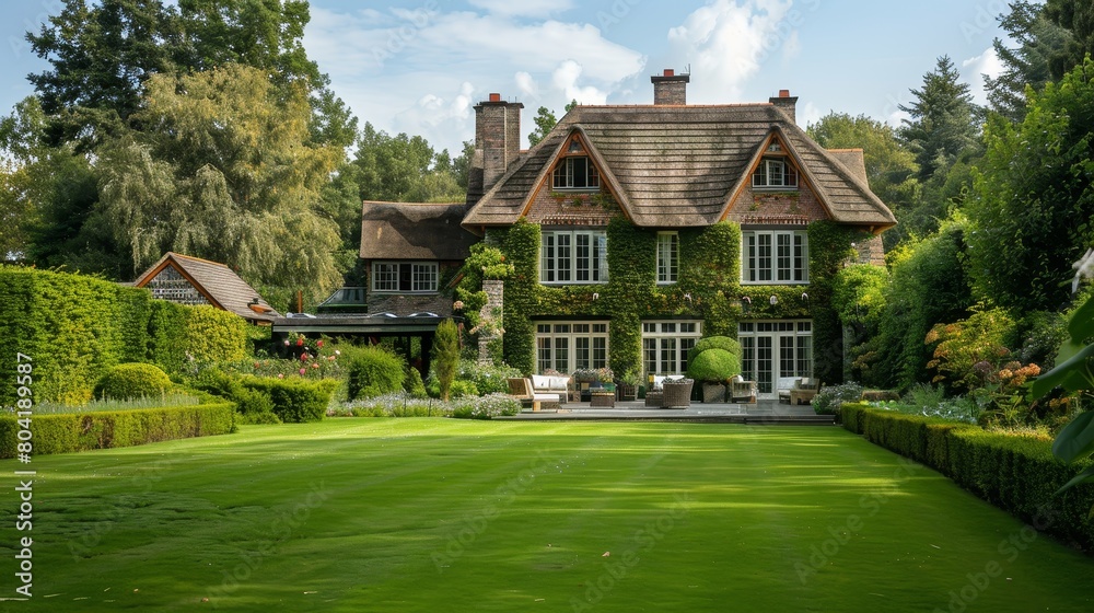 House with English style Garden with hedges. House with English style Garden with hedges.
