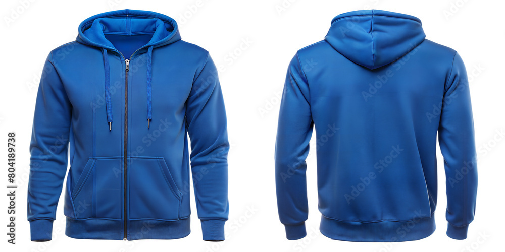 Blank blue hoodie mockup template, front and back view, isolated on ...