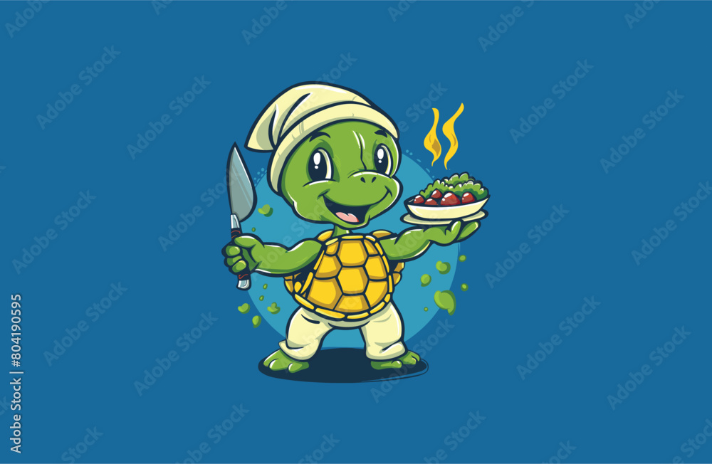 Fototapeta premium Turtle and Chef vector illustration flat design logo