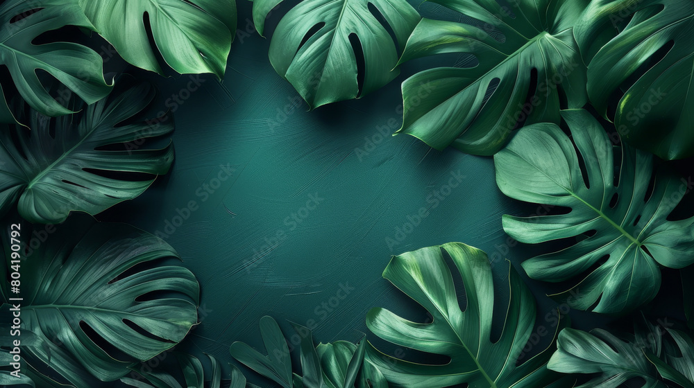 A green leafy background with a large green leaf in the center