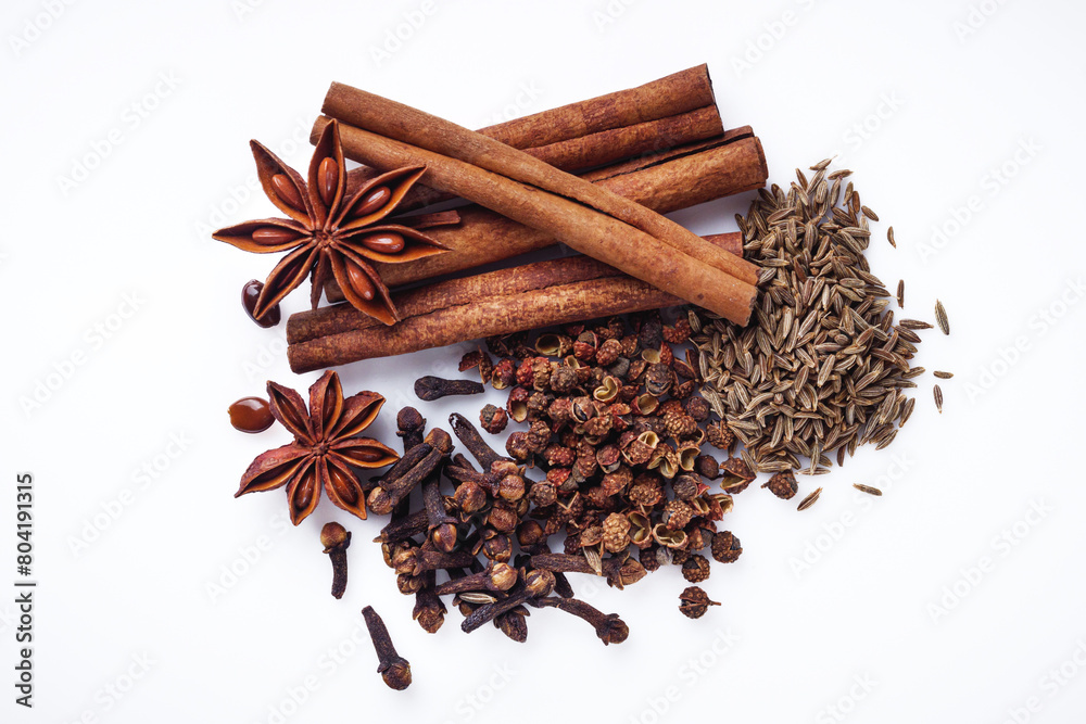 fragrant Chinese five spices on a white background fragrant Chinese five spices on a white background