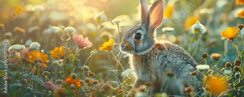 Rabbit in Field. Fresh, Springtime Image. photo