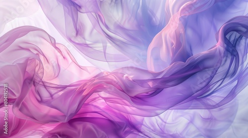 An abstract presentation of flowing, translucent fabrics in various shades of purple and pink. shades of purple, pink, and white dominate the color palette