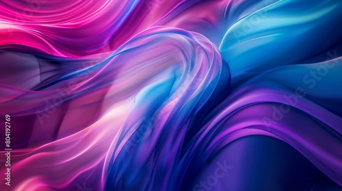 A vibrant and colorful abstract illustration background featuring flowing and undulating lines and curves in various shades of pink, purple, and blue.