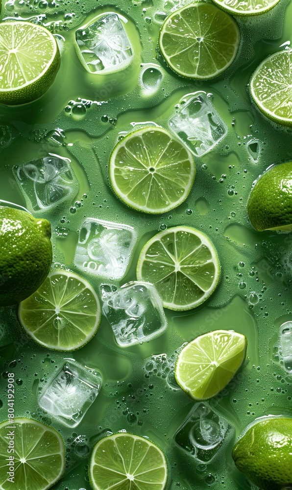 Refreshing Lime Splash, Vibrant Slices of Lime in Sparkling Water Refreshing Lime Splash, Vibrant Slices of Lime in Sparkling Water