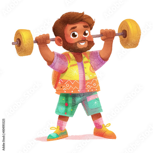 cute man powerlifting watercolor illustration