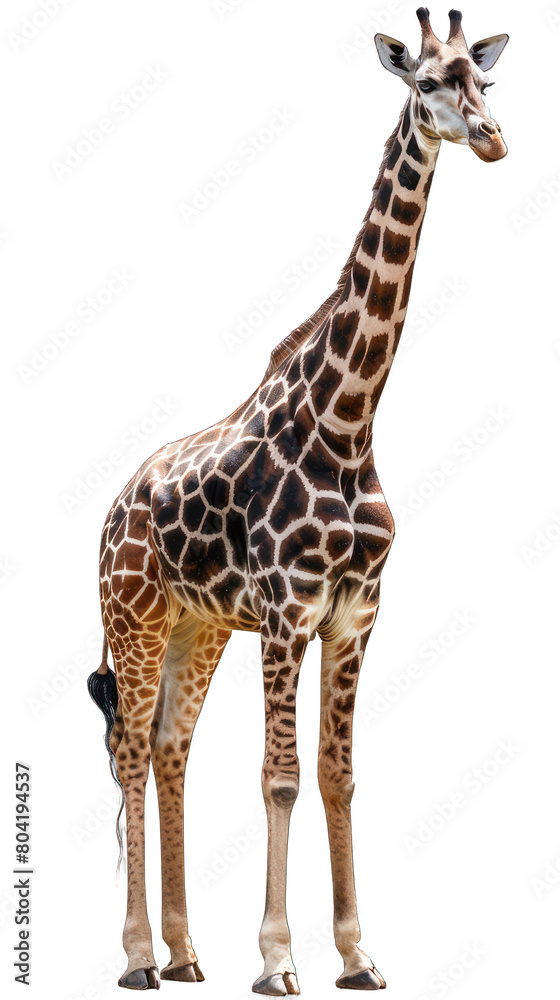 Fototapeta premium A full-length portrait of a giraffe isolated on a transparent background - AI Generated Digital Art