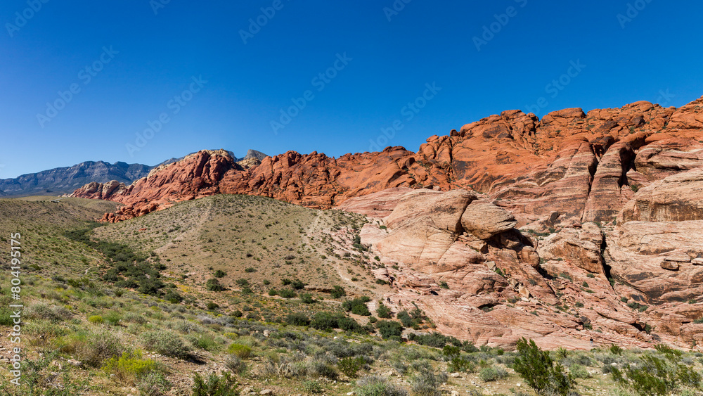 a view to the colorful red and yellow shining rock formations in the Red rock Canyon, Nevada a view to the colorful red and yellow shining rock formations in the Red rock Canyon, Nevada