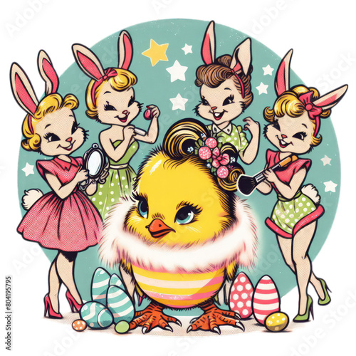 chicken with beauty treatment and babes funny easter animal illustrations photo