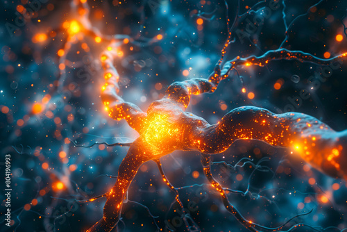 Vibrant Synapse Activity in Neurons - Neural Network Biological Concept photo