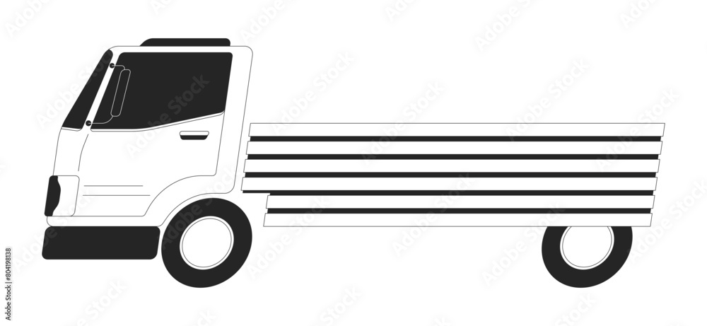 Driving lorry black and white 2D line cartoon object. Freights delivery service. Truck with trailer isolated vector outline item. Goods shipping industry monochromatic flat spot illustration Driving lorry black and white 2D line cartoon object. Freights delivery service. Truck with trailer isolated vector outline item. Goods shipping industry monochromatic flat spot illustration