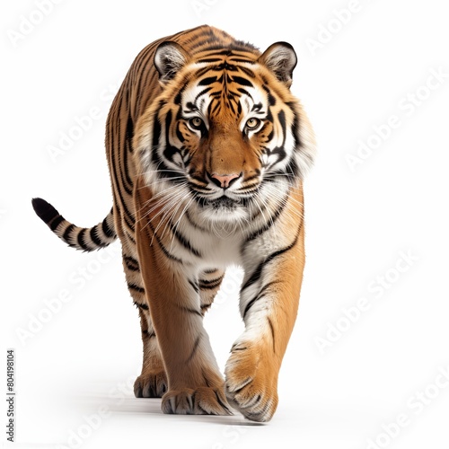 A large  majestic tiger with a white background