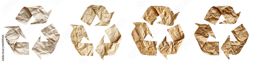 Eco recycling recycle symbol made of crumpled kraft paper on ...