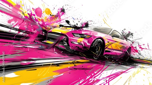 abstract colorful paint stroke sports car racing vehicle background,generative ai