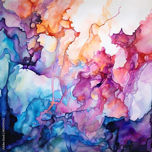  a mystical abstract watercolor painting with layers of transpar photo