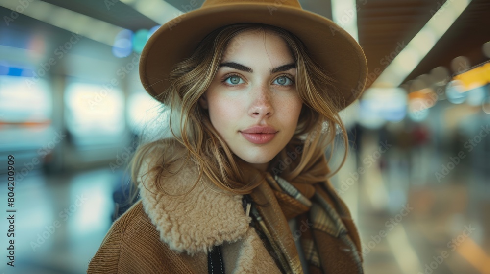 Fashion-forward traveler with a luxury handbag making her way through the airport, turning heads with her impeccable fashion sense. Fashion-forward traveler with a luxury handbag making her way through the airport, turning heads with her impeccable fashion sense.