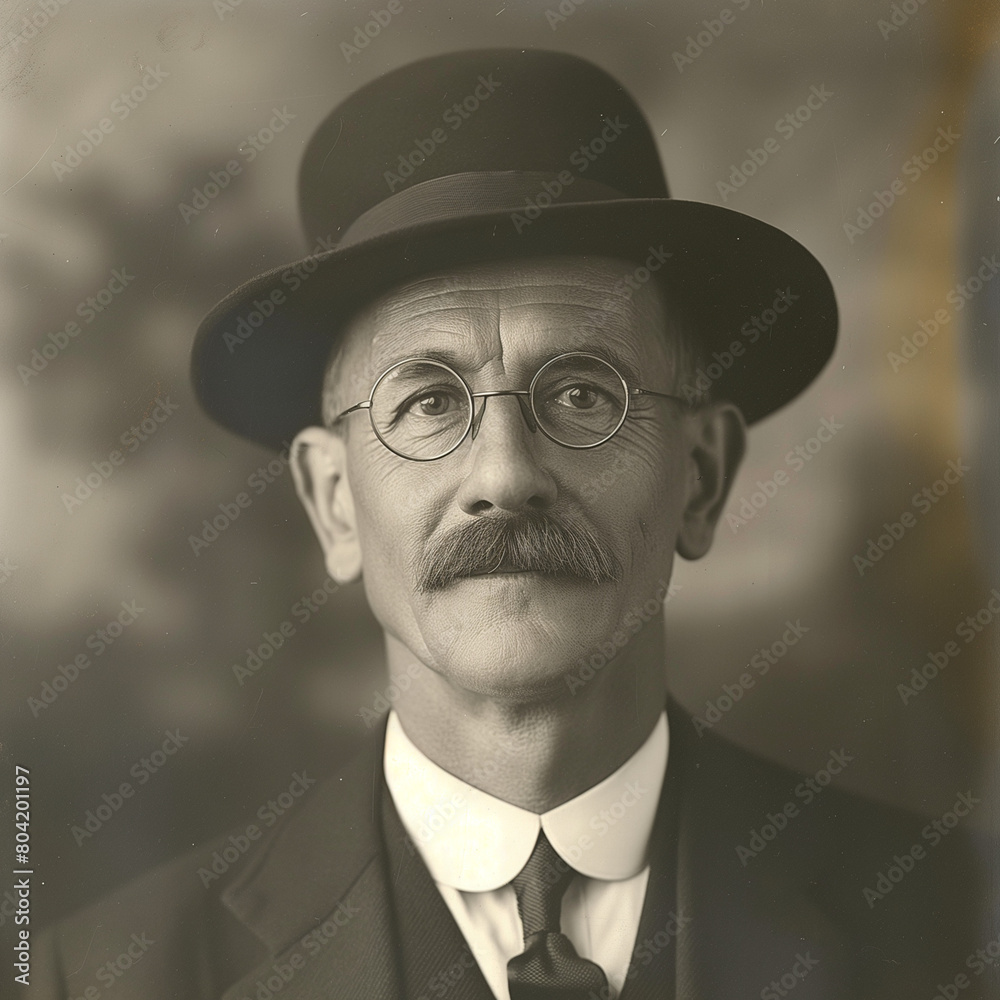 Historische Nostalgische alte Fotografie eines Mannes mit Hut im Retro sephia