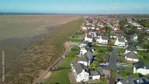 Hoylake Beachfront conservation area - aerial drone flyover towards meols, highlighting Spartina grass, Wirral UK photo