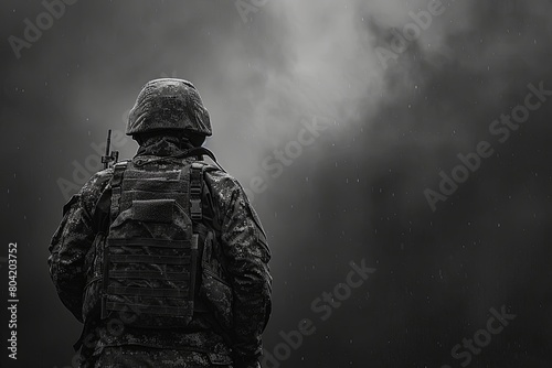 An soldier back to camera, dark 