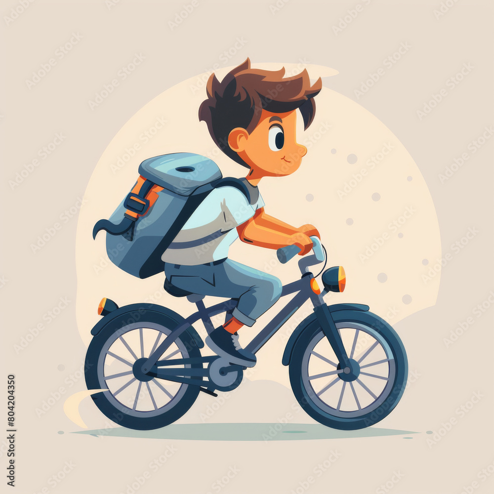 Illustration of a young boy riding a bicycle with a backpack, showcasing a sense of adventure and freedom. Illustration of a young boy riding a bicycle with a backpack, showcasing a sense of adventure and freedom.