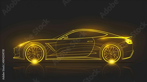 yellow neo light racing car on black background generative ai