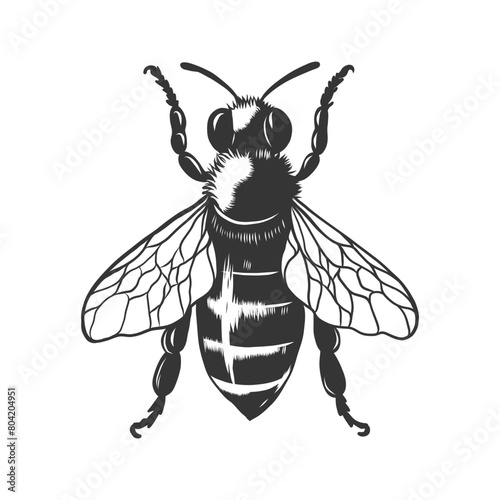 Vintage Honey bee monochrome sketch isolated on white. Hand drawn monochrome wasp illustration for logo, icon, label, packaging design. Engraving etching woodcut style