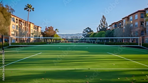 This Net set up on the outdoor volleyball court, promising exciting games under the sun. photo