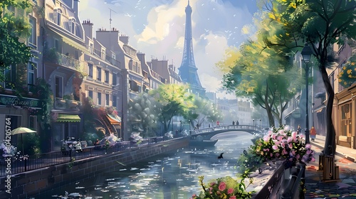 abstract watercolor painting paris eiffel tower on canvas illustration.generative ai