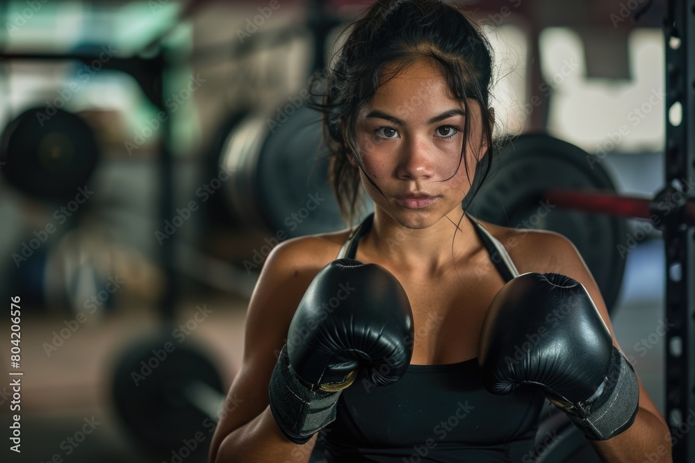 Woman boxer punching.