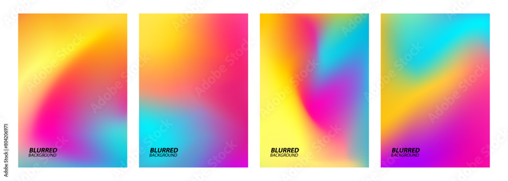 Set of blurred backgrounds. Bright color gradients. Defocused color templates for creative graphic design. Vector illustration.