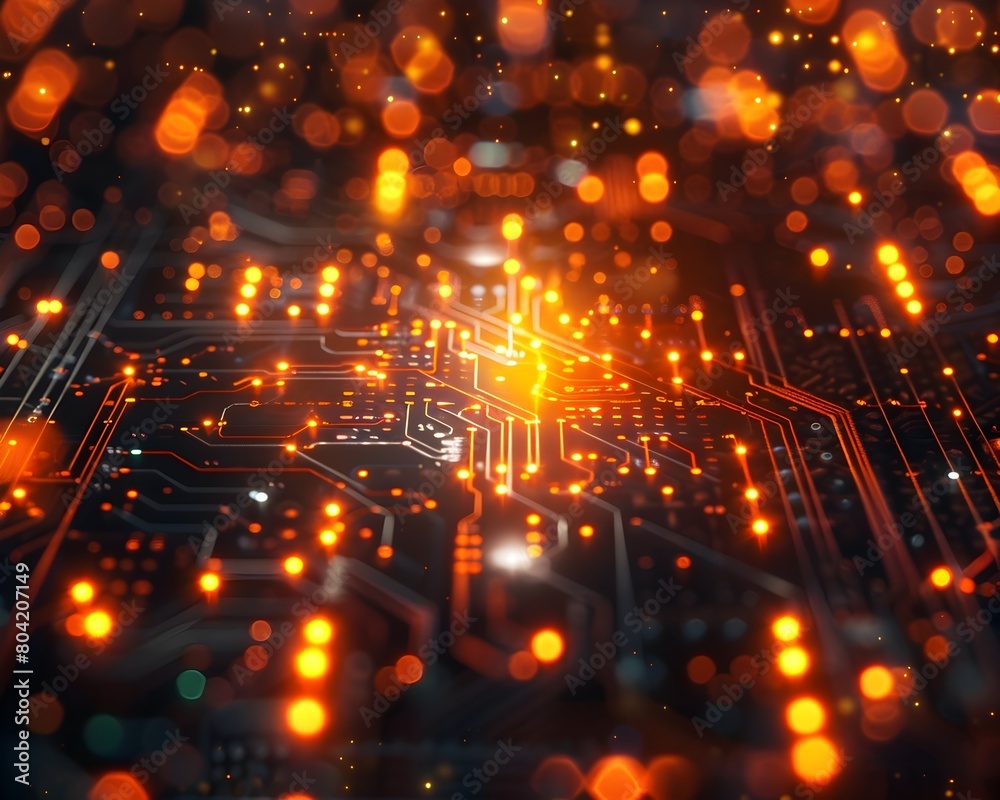 Fototapeta premium Glowing Fiber Optic Junction in Quantum Computing Matrix Showcasing Advanced Technology and Innovation