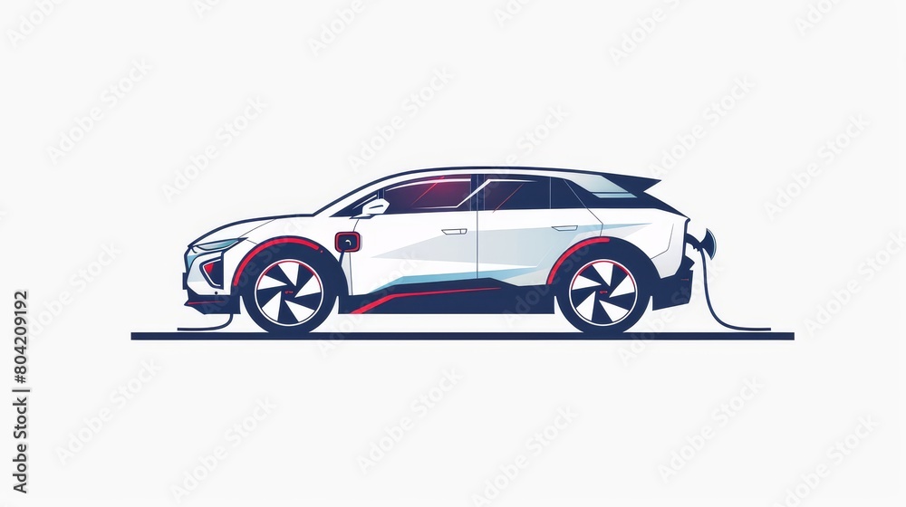 Electric car icon with charging cable vector illustration